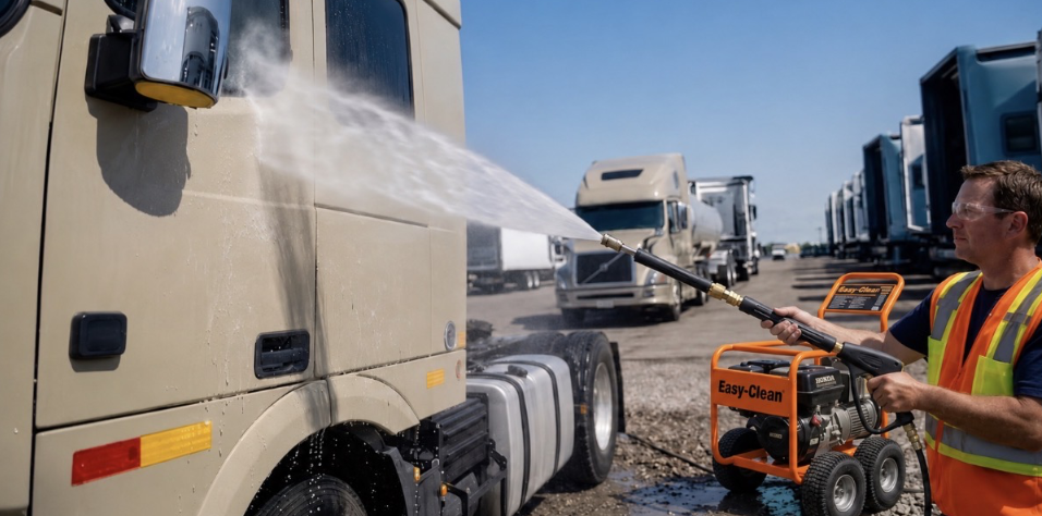 Pressure washing a fleet truck